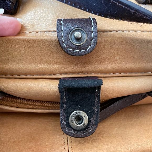 Genuine Soft Leather Sophia Visconti Handbag 13”Lx9”H. Camel and Brown - Picture 13 of 13